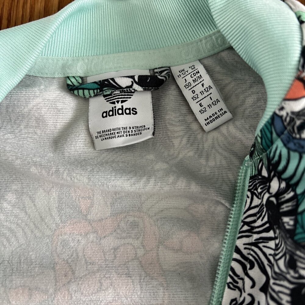 Adidas Jungle Tropical Parrot Zebra Print Track Jacket Youth Girl M 11-12 Yrs - Picture 4 of 7